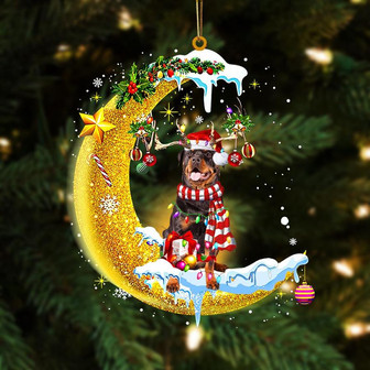 Rottweiler On The Moon Merry Christmas Hanging Ornament Dog Ornament, Car Ornament, Christmas Ornament - Thegiftio UK