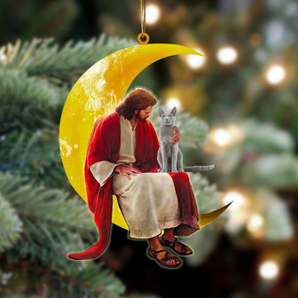 Russian Blue And Jesus Sitting On The Moon Hanging Ornament Dog Ornament, Car Ornament, Christmas Ornament - Thegiftio UK
