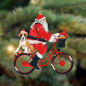 Santa Claus riding a bike with Boxer (6)-Two Sided Ornament - Thegiftio UK