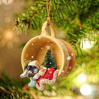Schnauzer Sleeping in a tiny cup Christmas Holiday-Two Sided Ornament, Christmas Ornament, Car Ornament - Thegiftio UK