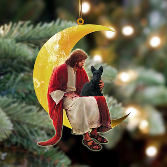 Scottish Terrier And Jesus Sitting On The Moon Hanging Ornament, Car Ornament, Christmas Ornament - Thegiftio UK