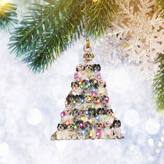 Shih Tzu Christmas Tree Flat 2D Ornament, Dog Pet Lover Gifts, Christmas Tree Ornament, Home Decor Plastic Ornament - Thegiftio UK