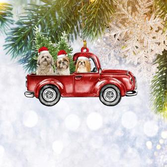 Shih Tzu Red Truck Flat 2D Christmas Ornament, Pet Dog Lover Gifts, Christmas Tree Ornament, Home Decor Plastic Ornament - Thegiftio UK