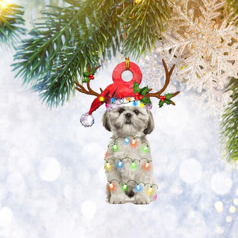 Shih Tzu Santa Christmas Light Reindeer Ornament, Dog Lover Gifts, Christmas Tree Ornament, Home Decor Plastic Ornament - Thegiftio