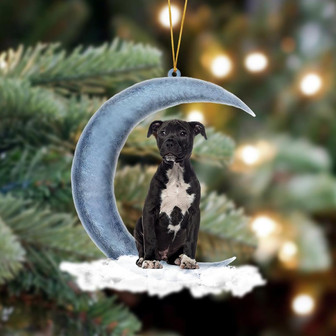 Staffordshire Bull Terrier 02 Sits On The Moon Hanging Ornament, Car Ornament, Christmas Ornament - Thegiftio UK