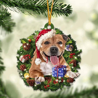 Staffordshire Bull Terrier and Christmas gift for her gift for him gift for Staffordshire Bull Terrier lover ornament - Thegiftio