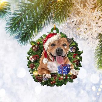 Staffordshire Bull Terrier Christmas Wreath Ornament, Dog Pet Lover Christmas Tree Ornament, Home Decor Plastic Ornament - Thegiftio UK