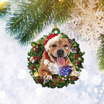 Staffordshire Bull Terrier Christmas Wreath Ornament, Dog Pet Lover Christmas Tree Ornament, Home Decor Plastic Ornament - Thegiftio