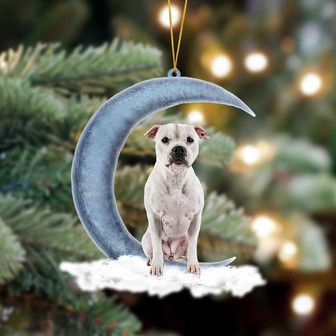 Staffordshire Bull Terrier Sits On The Moon Hanging Ornament Dog Ornament, Car Ornament, Christmas Ornament - Thegiftio UK