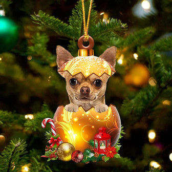 TAN Chihuahua In Golden Egg Christmas Ornament - Thegiftio UK
