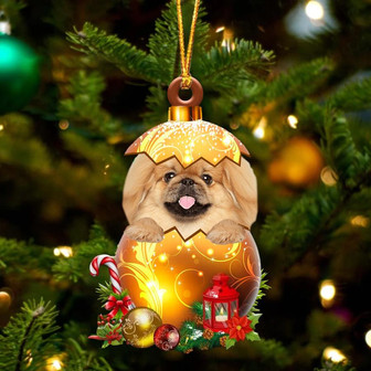 TAN Pekingese In Golden Egg Christmas Ornament - Thegiftio