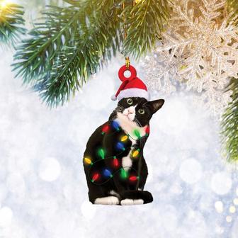 Tuxedo Cat Christmas Reindeer Ornament Flat 2D, Pet Cat Lover Gifts, Christmas Tree Ornament, Home Decor - Thegiftio UK