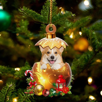 Welsh-Corgi In Golden Egg Christmas Ornament - Thegiftio UK