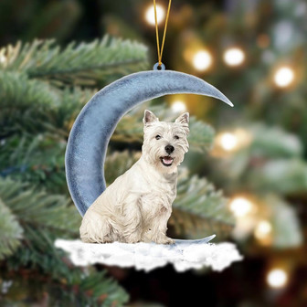 West Highland Terrier Sits On The Moon Hanging Ornament Dog Ornament, Car Ornament, Christmas Ornament - Thegiftio UK