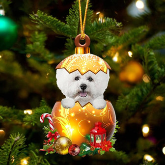 WHITE Bichon Frise In Golden Egg Christmas Ornament - Thegiftio UK