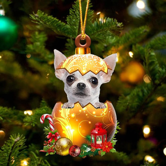 WHITE Chihuahua In Golden Egg Christmas Ornament - Thegiftio UK