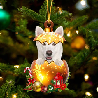 WHITE German Shepherd In Golden Egg Christmas Ornament - Thegiftio
