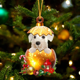 WHITE Miniature Schnauzer In Golden Egg Christmas Ornament - Thegiftio