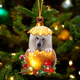 WHITE Standard Poodle In Golden Egg Christmas Ornament - Thegiftio