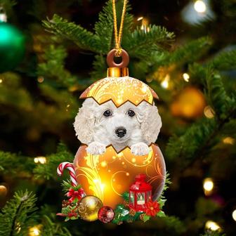 WHITE Toy Poodle In Golden Egg Christmas Ornament - Thegiftio UK