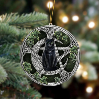 Witchcraft Wiccan Black Cat Sits On The Moon Hanging Ornament Dog Ornament, Car Ornament, Christmas Ornament - Thegiftio
