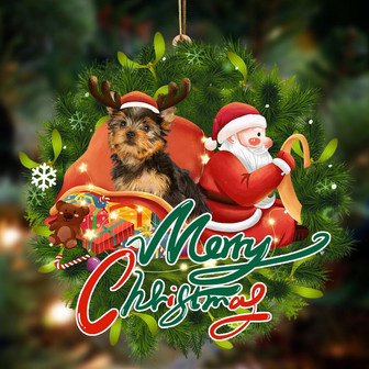 Yorkshire Terrier-Santa & dog Hanging Ornament, Happy Christmas Ornament, Car Ornament - Thegiftio UK