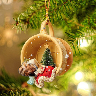 Yorkshire Terrier Sleeping In A Cup Christmas Ornament Dog Ornament, Car Ornament, Christmas Ornament - Thegiftio UK