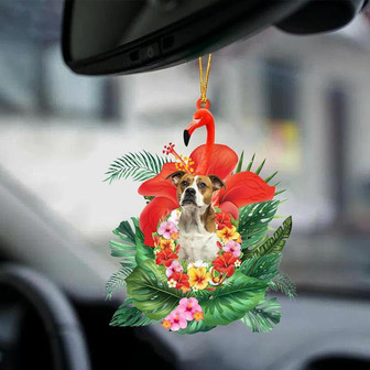 American Bulldog-Dog And Flamingo-Two Sided Ornament - Thegiftio UK
