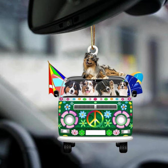 Australian Shepherd-Green Hippie Van-Two Sided Ornament - Thegiftio UK