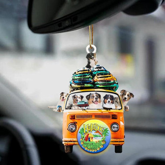 Australian Shepherd-Orange Hippie Van-Two Sided Ornament - Thegiftio UK