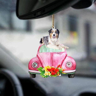 Australian Shepherd-Pink Hippie Car-Two Sided Ornament - Thegiftio UK