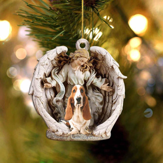 Basset Hound (1)-Angel Hug Winter Love Two Sided Ornament - Thegiftio