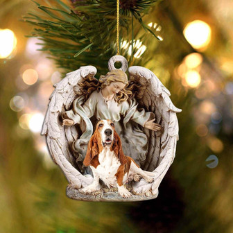 Basset Hound (2)-Angel Hug Winter Love Two Sided Ornament - Thegiftio