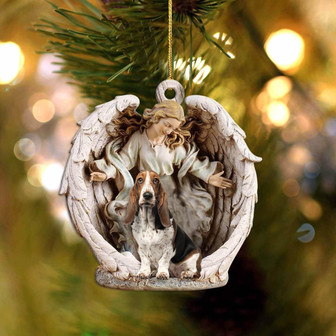 Basset Hound-Angel Hug Winter Love Two Sided Ornament - Thegiftio