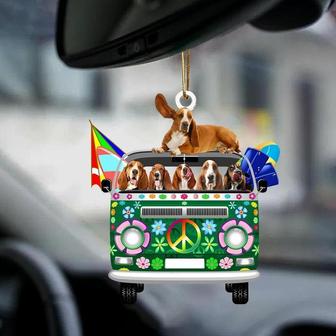 Basset Hound-Green Hippie Van-Two Sided Ornament - Thegiftio UK