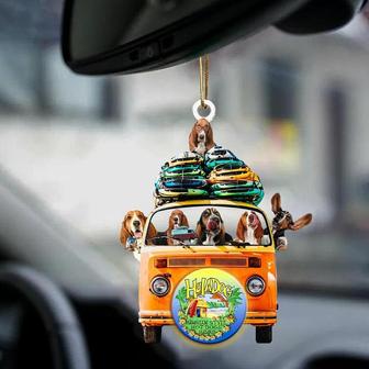 Basset Hound-Orange Hippie Van-Two Sided Ornament - Thegiftio UK