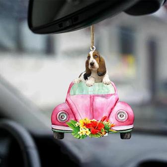Basset Hound-Pink Hippie Car-Two Sided Ornament - Thegiftio UK
