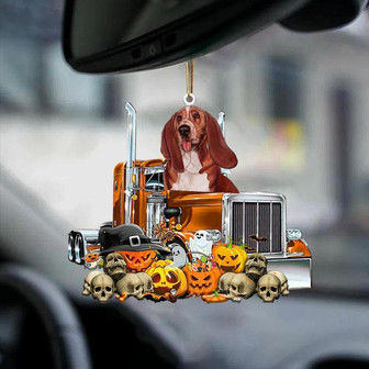 Basset Hound-Pumpkin & Truck Car Hanging Ornament - Thegiftio UK