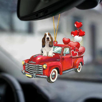 Basset Hound-Red Sports car-Two Sided Ornament - Thegiftio UK