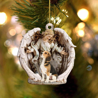 Beagle-Angel Hug Winter Love Two Sided Ornament - Thegiftio