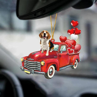 Beagle-Red Sports car-Two Sided Ornament - Thegiftio UK