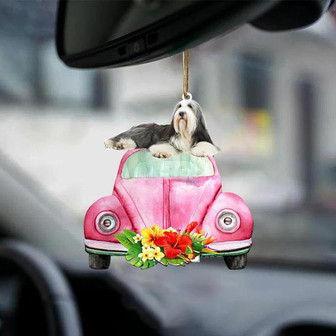 Bearded Collie-Pink Hippie Car-Two Sided Ornament - Thegiftio UK