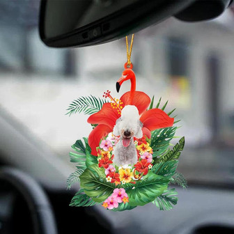 Bedlington Terrier-Dog And Flamingo-Two Sided Ornament - Thegiftio UK