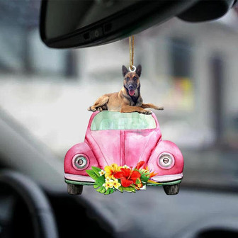 Belgian Shepherd-Pink Hippie Car-Two Sided Ornament - Thegiftio UK