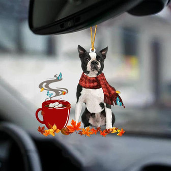 BLACK Boston Terrier-Fall Chocolate-Two Sided Ornament - Thegiftio UK