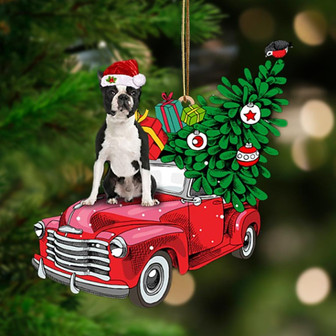 BLACK Boston Terrier-Pine Truck Hanging Ornament - Thegiftio UK