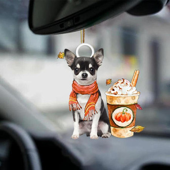 BLACK Chihuahua-Pumpkin Spice Kinda-Two Sided Ornament - Thegiftio UK