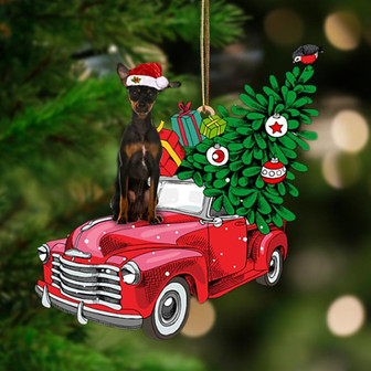 BLACK Miniature Pinscher-Pine Truck Hanging Ornament - Thegiftio UK