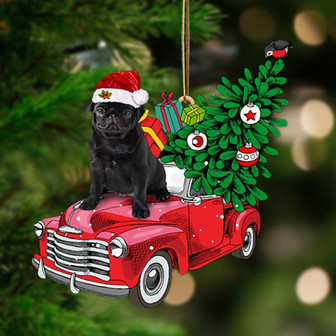 BLACK Pug 1-Pine Truck Hanging Ornament - Thegiftio UK