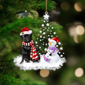 BLACK Pug-Star Tree Hanging Ornament - Thegiftio UK